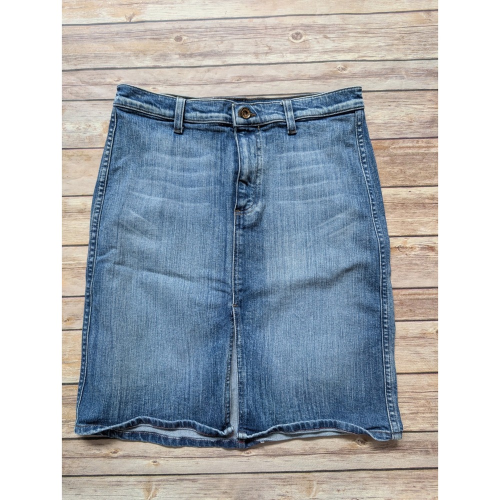 Mavi Melanie Denim Skirt Women M Cotton Lycra Blue Front Slit Knee Length
